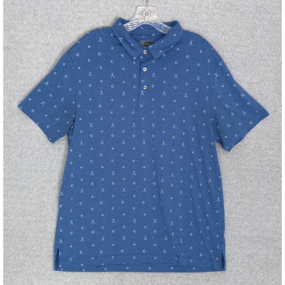 PGA Tour Polo Shirt Mens XL Blue Geometric Golf Print Performance Short Sleeve